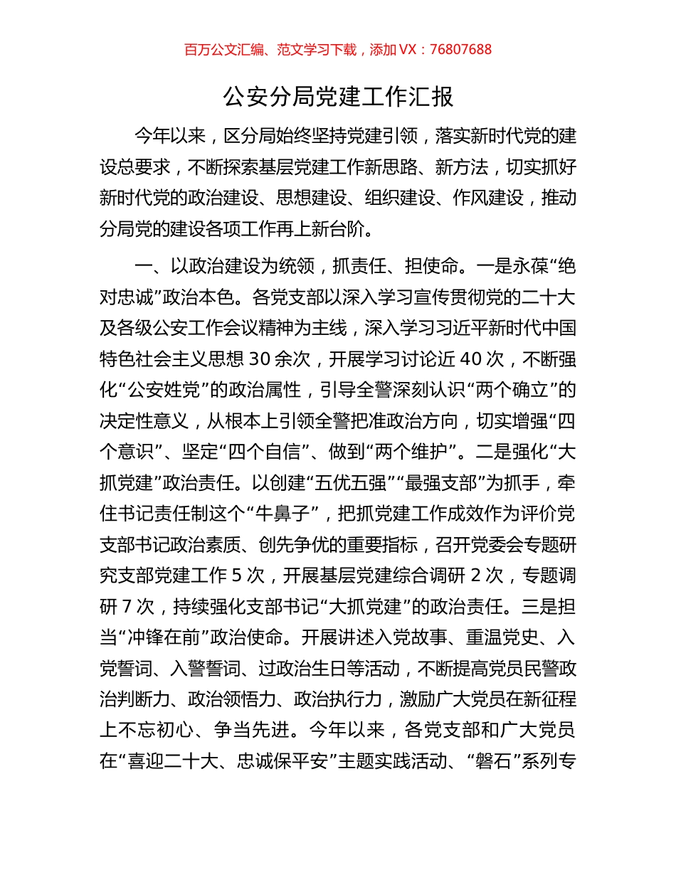 公安分局党建工作汇报.docx_第1页