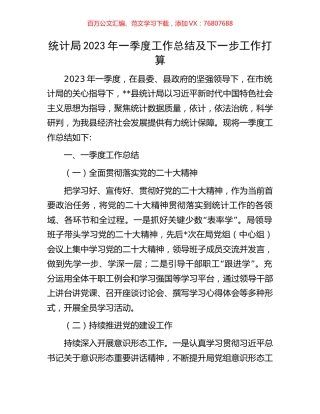 统计局2023年一季度工作总结及下一步工作打算.docx