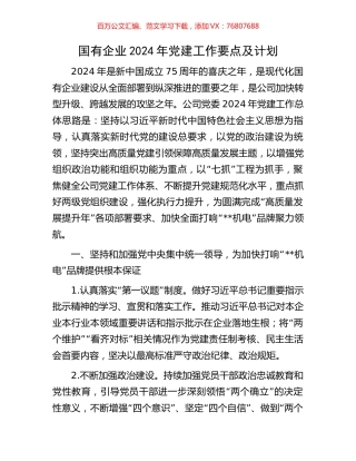 国有企业2024年党建工作要点及计划.docx