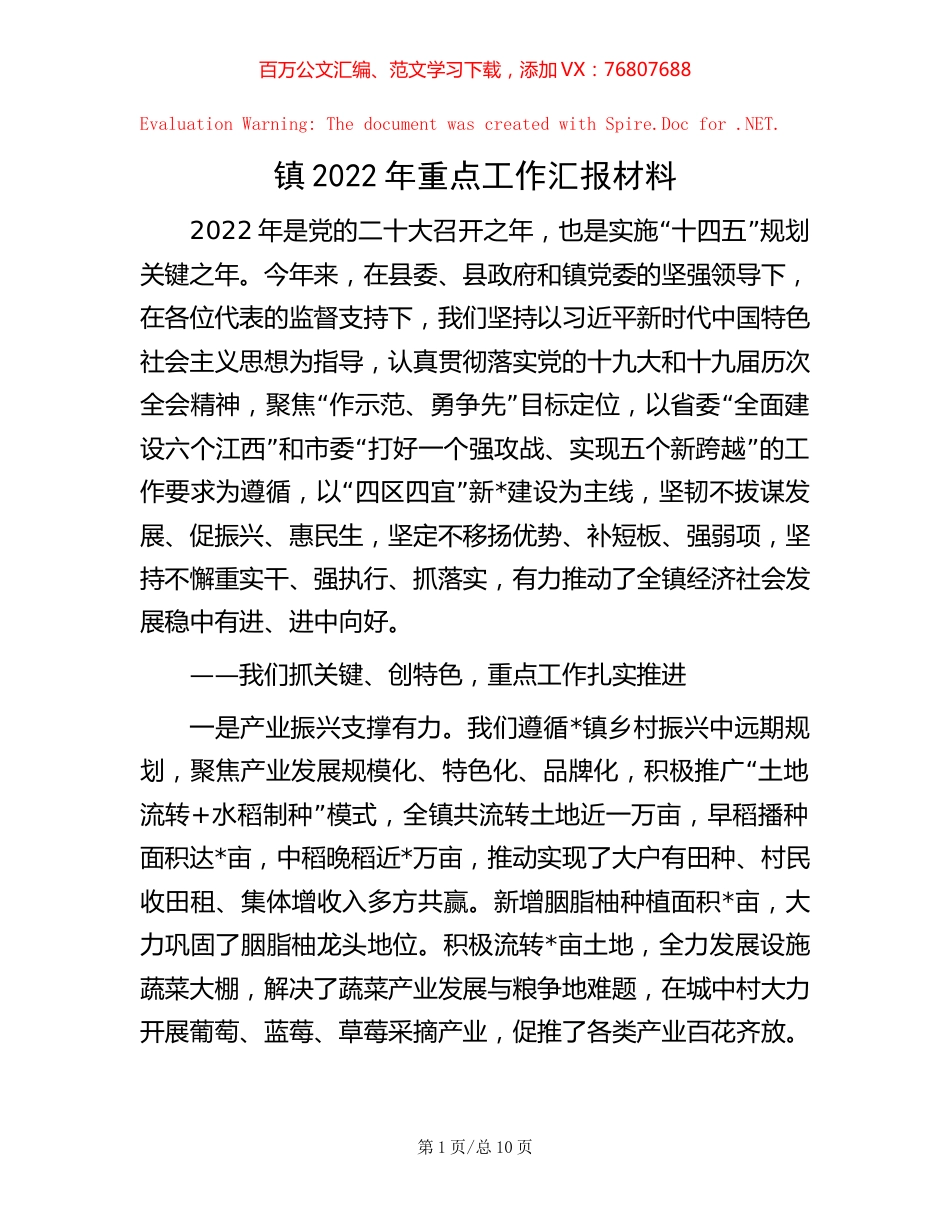 镇2022年重点工作汇报材料.docx_第1页