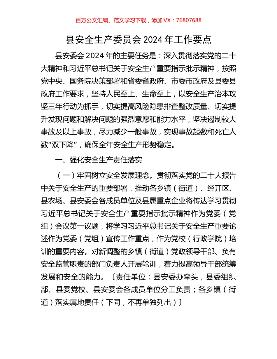 县安全生产委员会2024年工作要点.docx_第1页