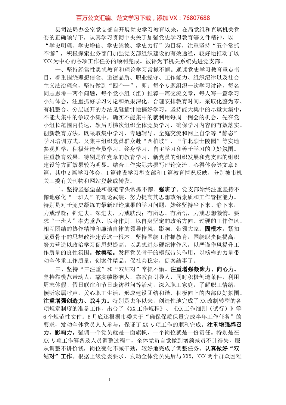 X县司法局办公室党支部建设情况汇报​​​​​​​​.docx_第1页