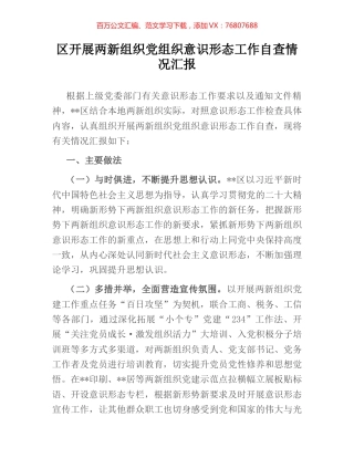 区开展两新组织党组织意识形态工作自查情况汇报.docx