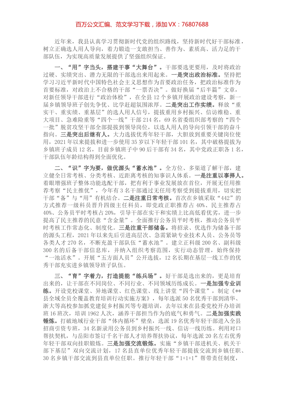 干部队伍建设工作汇报.docx_第1页