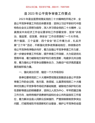 县2023年公平竞争审查工作要点.docx