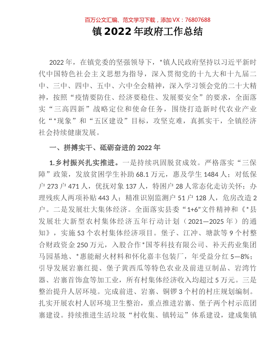 镇2022年政府工作总结.docx_第1页