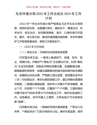 生态环境分局2022年工作总结及2023年工作计划.docx