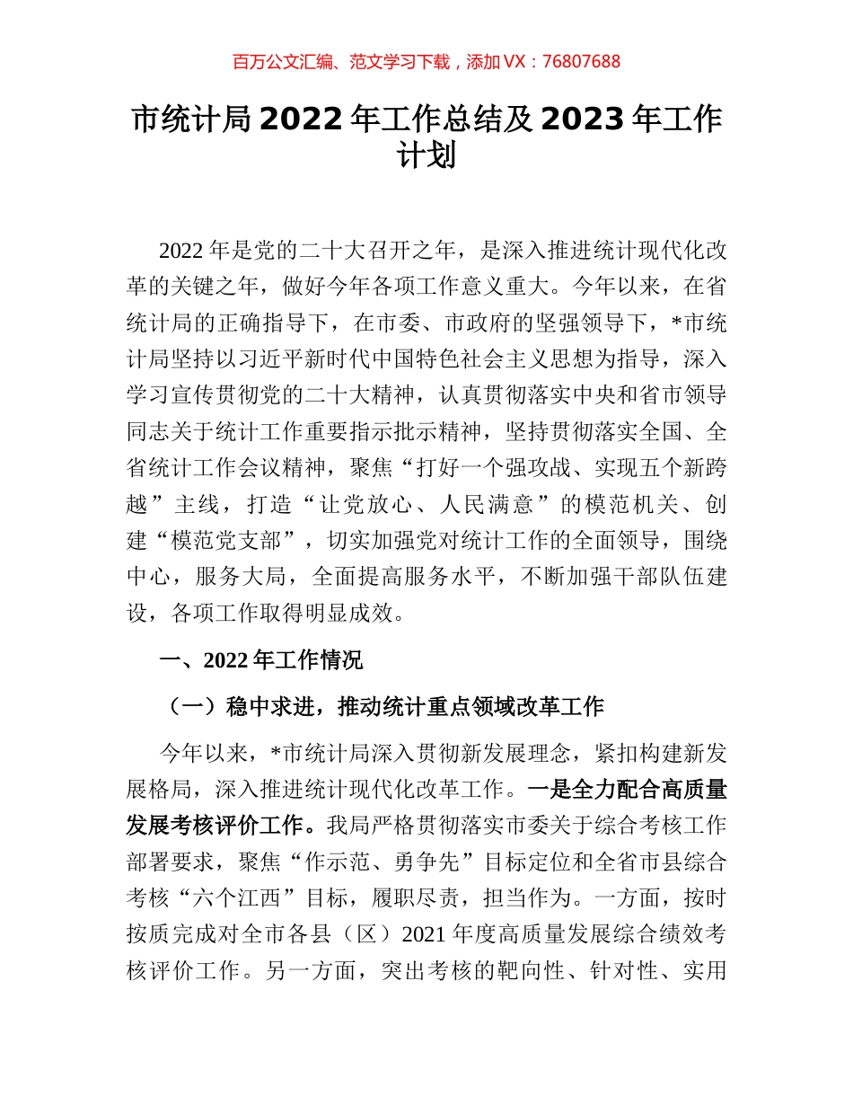 市统计局2022年工作总结及2023年工作计划.docx_第1页