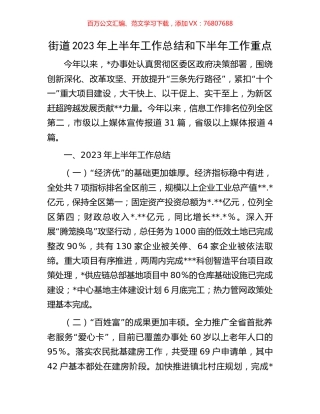 街道2023年上半年工作总结和下半年工作重点.docx