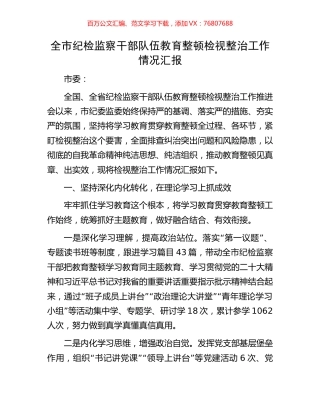全市纪检监察干部队伍教育整顿检视整治工作情况汇报.docx