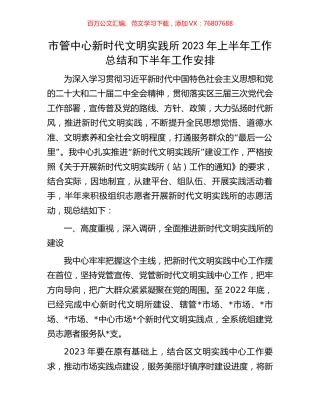市管中心新时代文明实践所2023年上半年工作总结和下半年工作安排.docx