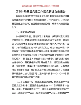 区审计局基层党建工作落实情况自查报告.docx