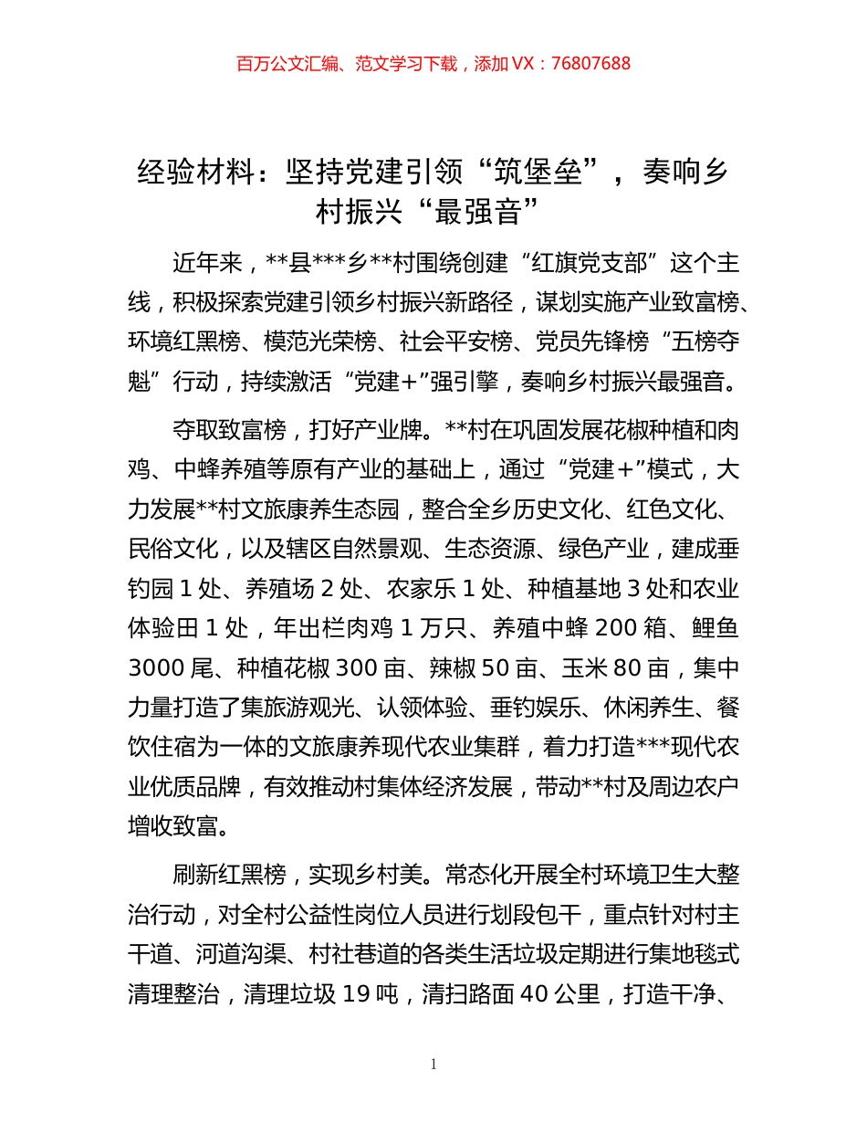 -经验材料：坚持党建引领“筑堡垒”，奏响乡村振兴“最强音”.docx_第1页