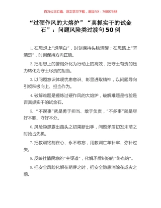 “过硬作风的大熔炉”“真抓实干的试金石”：问题风险类过渡句50例.docx