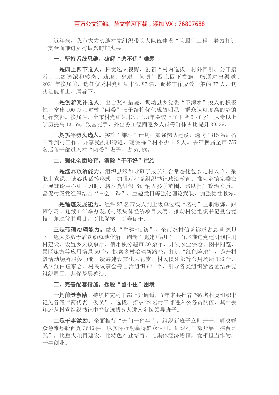 村党组织带头人队伍建设经验材料.docx_第1页