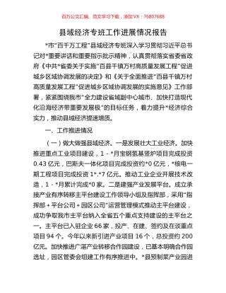 县域经济专班工作进展情况报告.docx