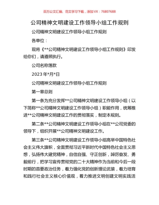 公司精神文明建设工作领导小组工作规则.docx