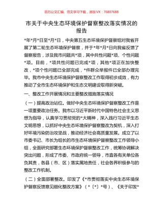 市关于中央生态环境保护督察整改落实情况的报告.docx
