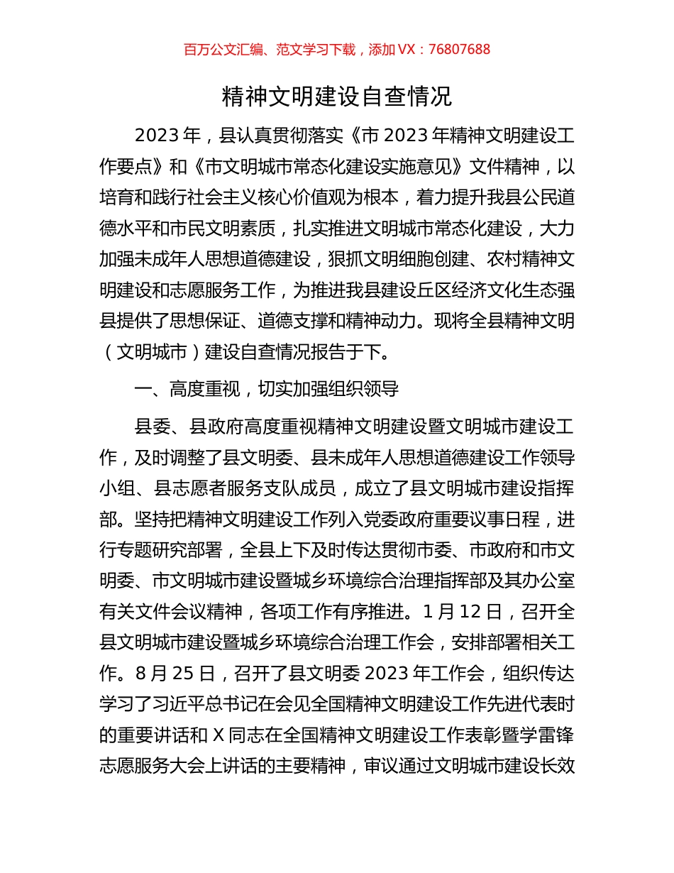 精神文明建设自查情况.docx_第1页