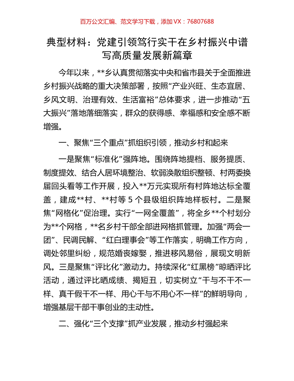 典型材料：党建引领笃行实干在乡村振兴中谱写高质量发展新篇章.docx_第1页