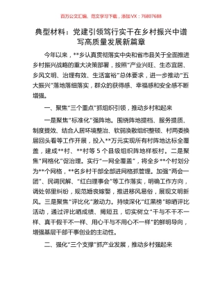 典型材料：党建引领笃行实干在乡村振兴中谱写高质量发展新篇章.docx