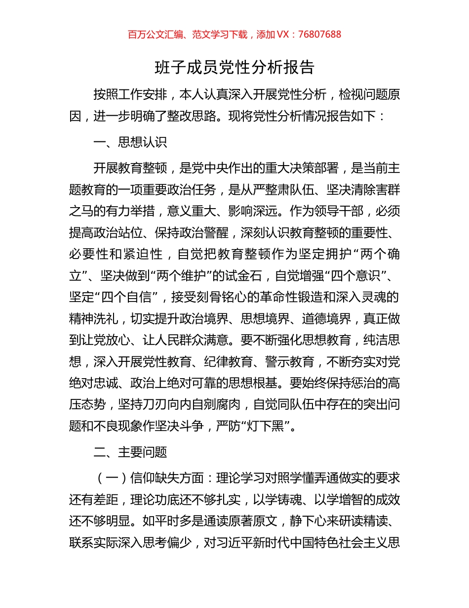 班子成员党性分析报告.docx_第1页