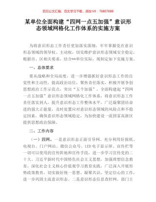 某单位全面构建“四网一点五加强”意识形态领域网格化工作体系的实施方案.docx