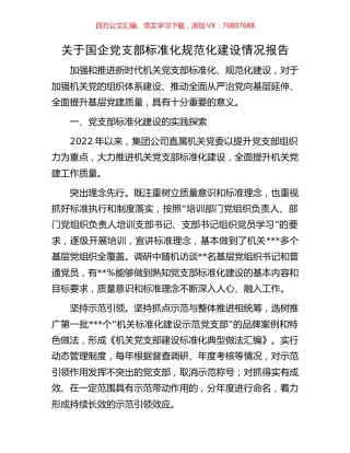 关于国企党支部标准化规范化建设情况报告.docx