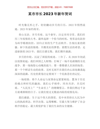 某市市长2023年新年贺词.docx