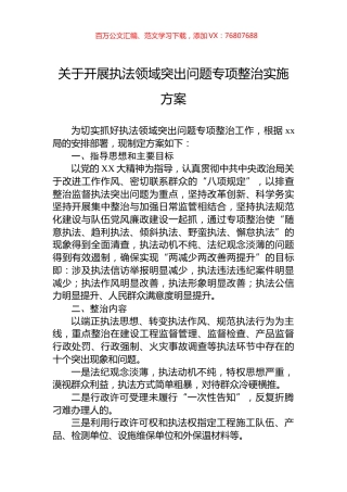 关于开展执法领域突出问题专项整治实施方案.docx