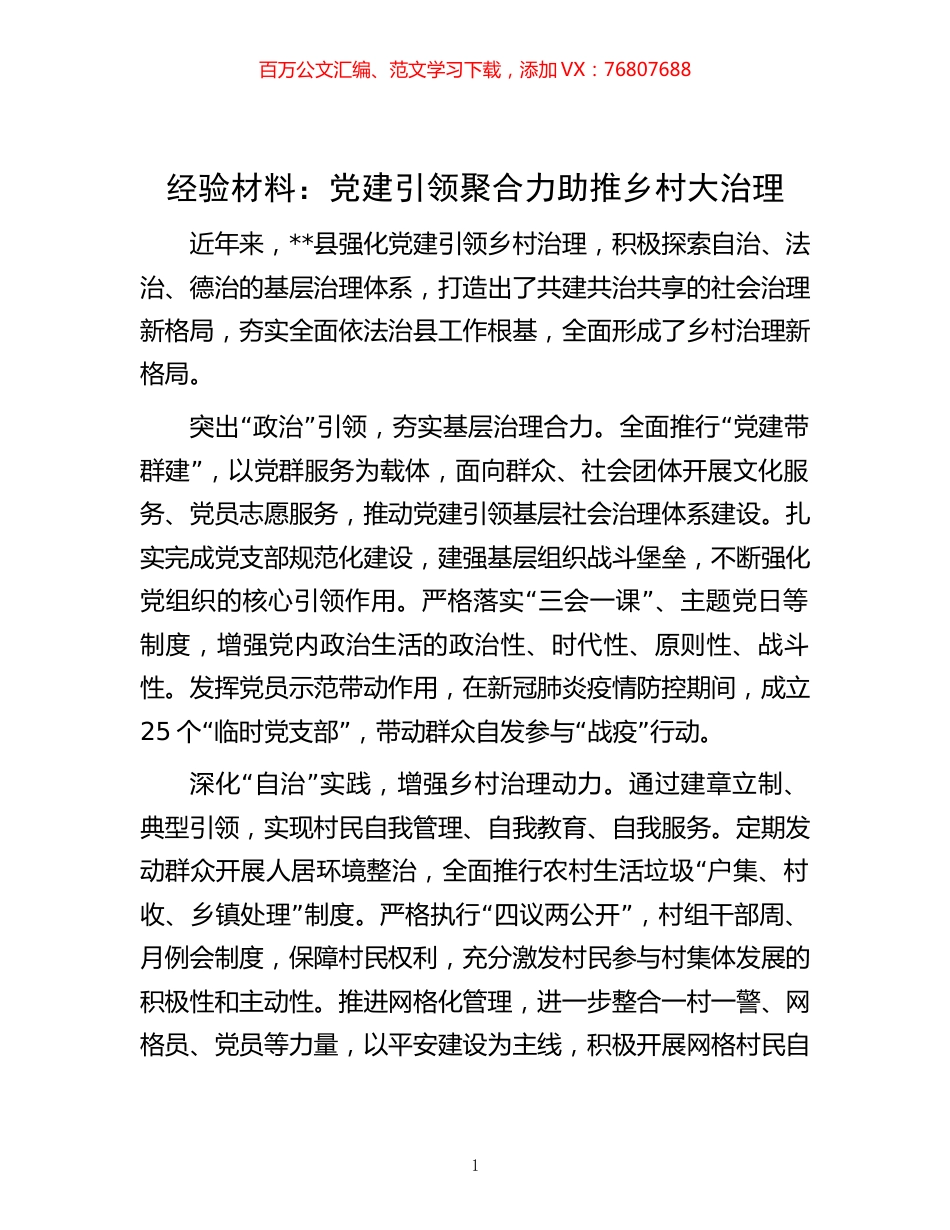 -经验材料：党建引领聚合力 助推乡村大治理.docx_第1页