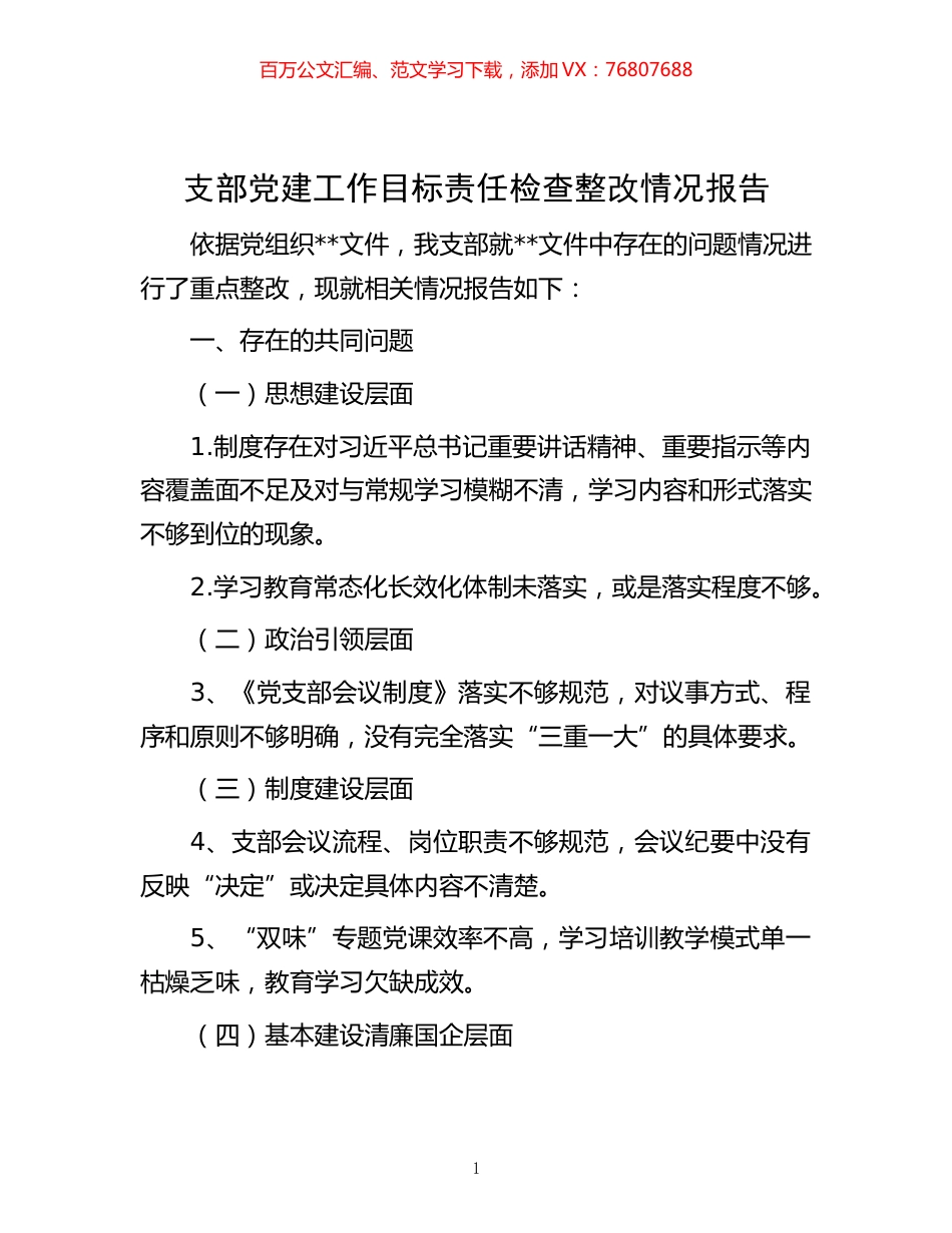 -支部党建工作目标责任检查整改情况报告.docx_第1页