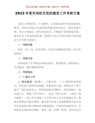 2022年度市局机关党的建设工作考核方案.docx