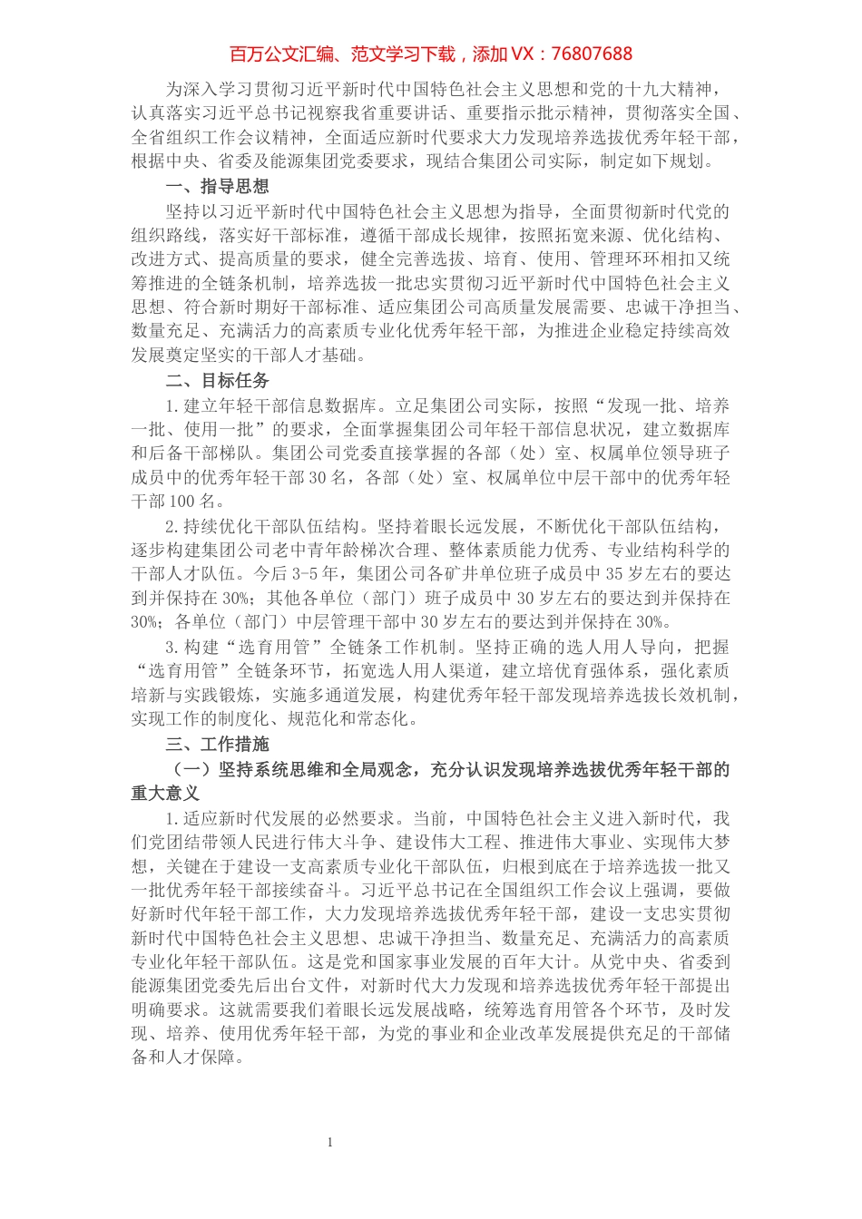 X集团公司《关于适应新时代要求大力发现培养选拔优秀年轻干部的中期规划》的方案.docx_第1页