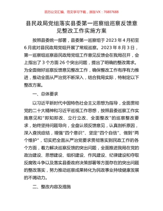 县民政局党组落实县委第一巡察组巡察反馈意见整改工作实施方案.docx