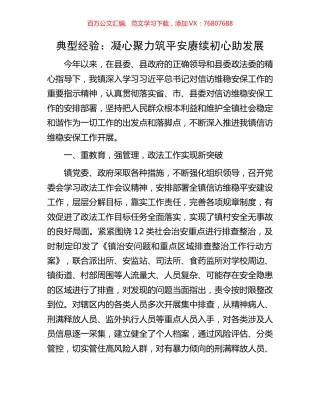 典型经验：凝心聚力筑平安赓续初心助发展.docx