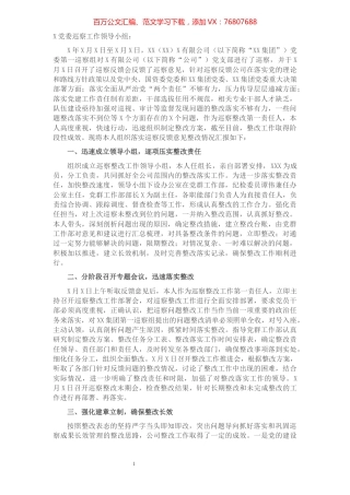 国企党支部主要负责人组织落实巡察整改工作情况报告.docx