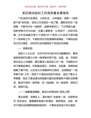 某区推动组织工作高质量发展报告.docx