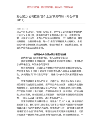 凝心聚力 协调推进“四个全面”战略布局（两会·声音2017）.docx