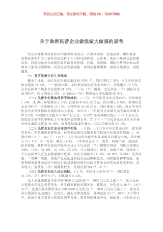 关于助推民营企业做优做大做强的思考.docx