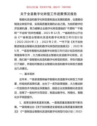 关于全县数字化转型工作进展情况报告.docx