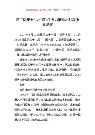 防洪保安全供水保民生全力推动水利高质量发展.docx
