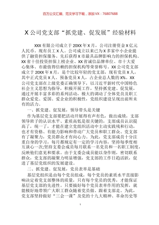 2020X公司党支部“抓党建、促发展”经验材料.docx