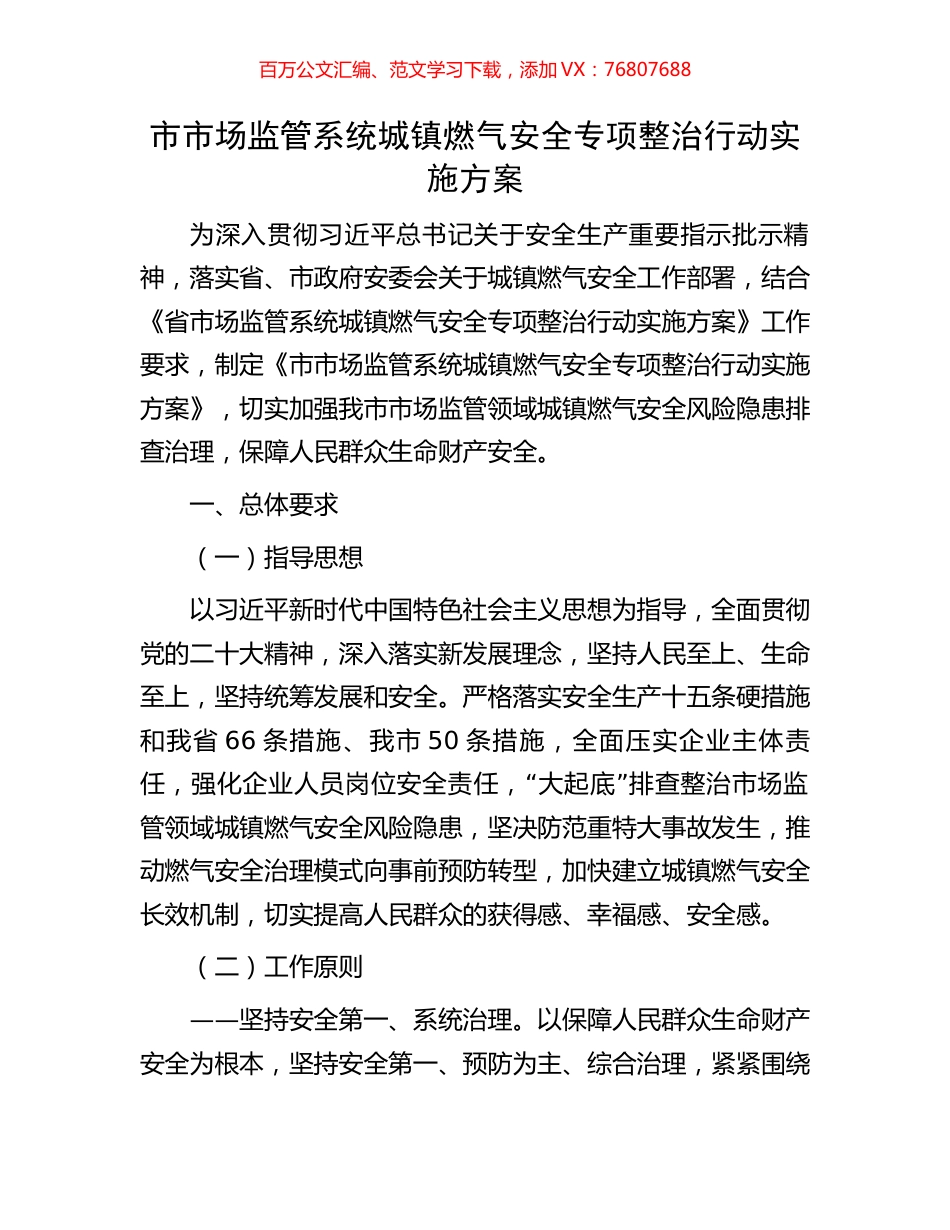 市市场监管系统城镇燃气安全专项整治行动实施方案.docx_第1页