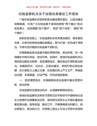 纪检监察机关关于加强自身建设工作报告.docx