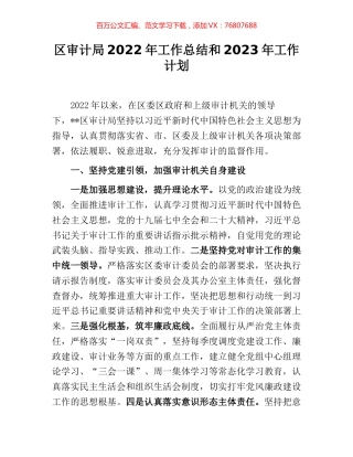 区审计局2022年工作总结和2023年工作计划.docx