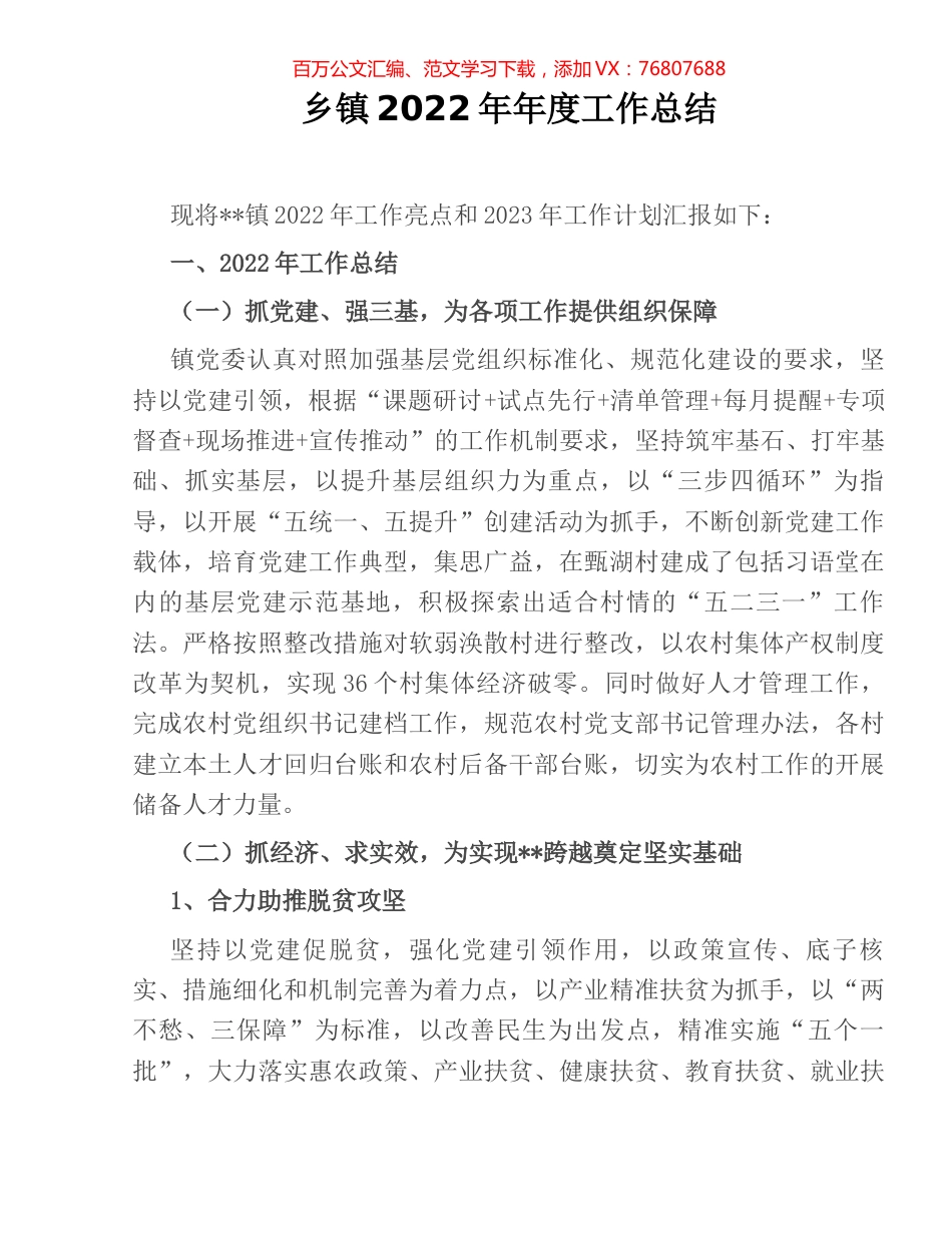 乡镇2022年年度工作总结.docx_第1页