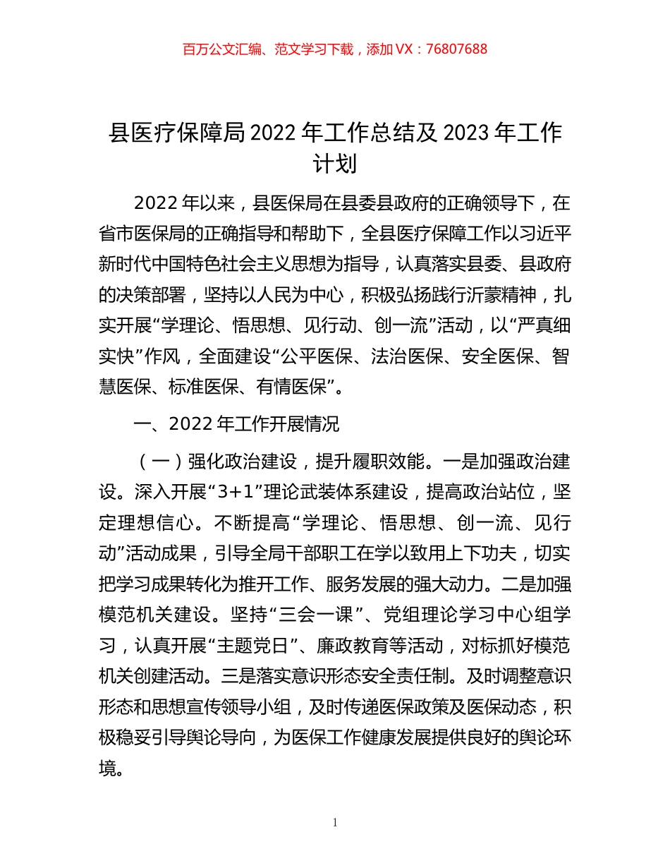 -县医疗保障局2022年工作总结及2023年工作计划.docx_第1页
