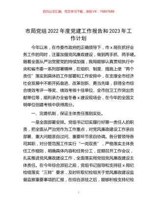 -市局党组2022年度党建工作报告和2023年工作计划.docx