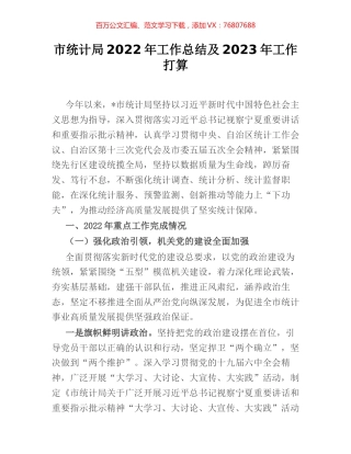 市统计局2022年工作总结及2023年工作打算.docx